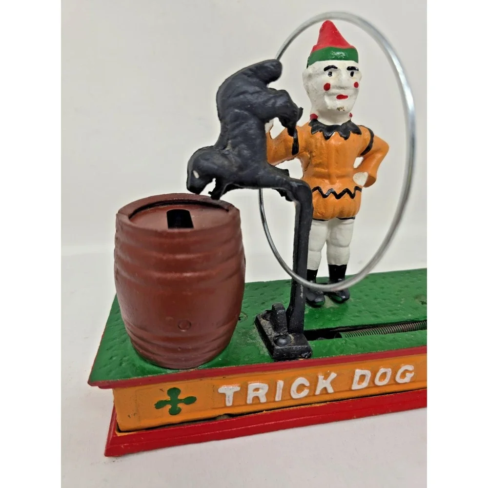 Vintage Reproduction Cast Iron Trick Dog Bank Circus Mechanical Works U114